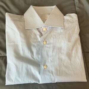 J Ferretti Blue Plaid Dress Shirt Size 37/14.5